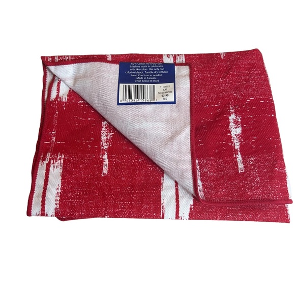 Set Of 4 Cloth Napkins Bright Red White Table Linens 17” Square Fabric Bardwil - Picture 2 of 4